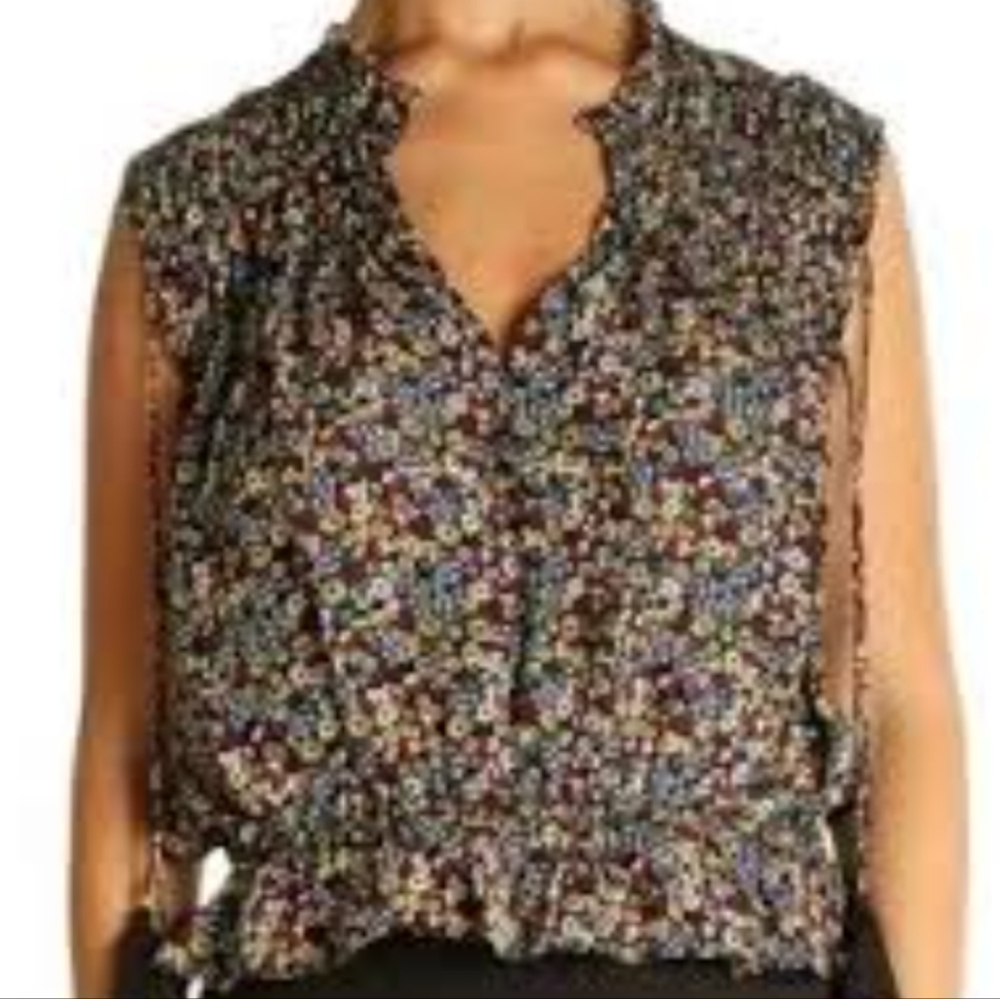 10 Crosby Derek Lam Blouse Women's 10 Black Floral Top Shirt Sleeveless
